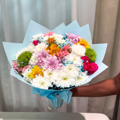 Blue cue flower bouquet